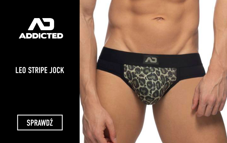 Jockstrap męski z wstawką w zwierzęcy wzór | Czarny/Zielony | Leo stripe Jock | ADDICTED | AD980