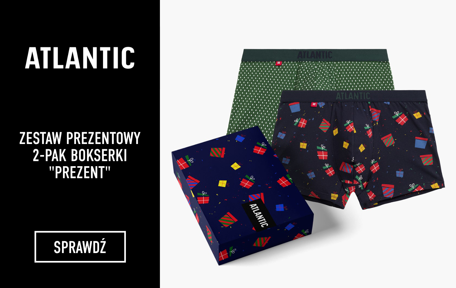 Dwupak bokserki męskie | Zestaw prezentowy | Zielone-Granatowe | Atlantic | 2GMH-023