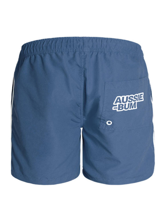 Długie gładkie kąpielówki męskie shorty ze ściągaczem | Niebieskie | BeachBar Navy | AussieBum