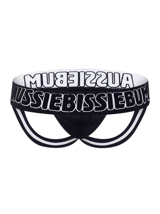 Gładki jockstrap męski z grubą gumą z logo | Czarny | X-Jock Black | AussieBum