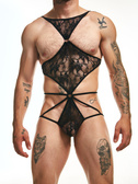 koronkowy kostium/bodysuit męski | czarne | SEXY BOY | SLV001