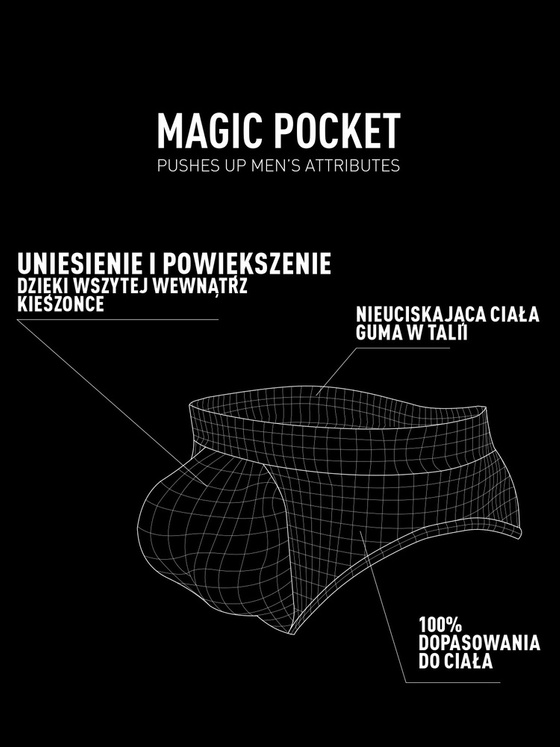 Slipy męskie z efektem push up | Magic Pocket | Czarne | Atlantic | MP-1569/02