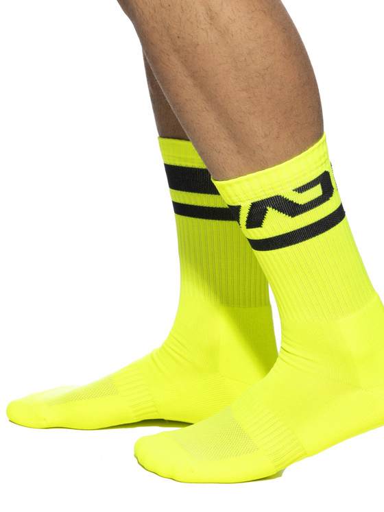 Długie neonowe skarpety męskie | Żółty | Ad Neon Socks | Addicted | AD1217