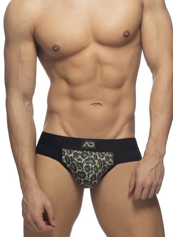 Jockstrap męski z wstawką w zwierzęcy wzór | Czarny/Zielony | Leo stripe Jock | ADDICTED | AD980