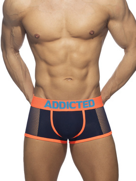 Neonowe bokserki męskie z przewiewnej siateczki | Granatowy | Neon Mesh Trunk | Addicted | AD1219