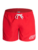 Długie gładkie kąpielówki męskie shorty ze ściągaczem | Czerwone | BeachBar Red | AussieBum