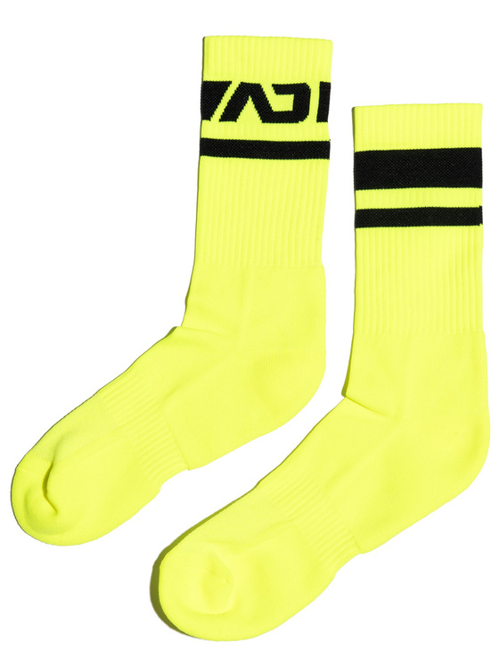 Długie neonowe skarpety męskie | Żółty | Ad Neon Socks | Addicted | AD1217