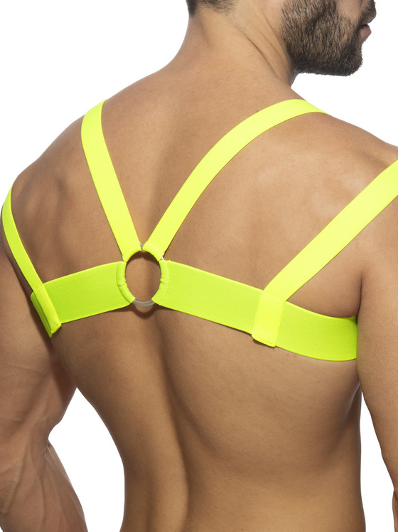 Neonowy harness męski z grubej gumy | Żółty | Neon Multi Band Harness | Addicted Fetish | ADF173