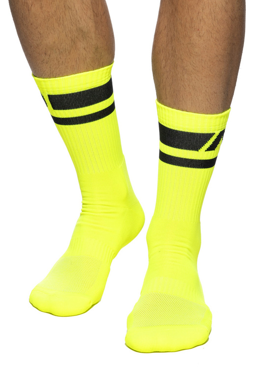 Długie neonowe skarpety męskie | Żółty | Ad Neon Socks | Addicted | AD1217