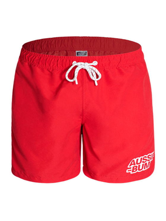 Długie gładkie kąpielówki męskie shorty ze ściągaczem | Czerwone | BeachBar Red | AussieBum