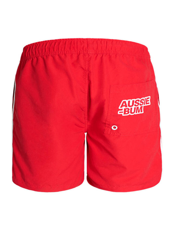 Długie gładkie kąpielówki męskie shorty ze ściągaczem | Czerwone | BeachBar Red | AussieBum