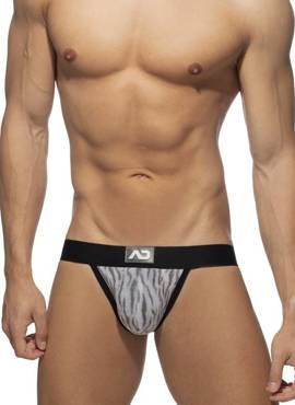 Jockstrap męski z wstawką w zwierzęcy wzór | Szary | Tiger print Jock | ADDICTED | AD975