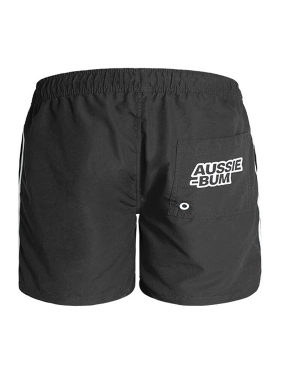 Długie gładkie kąpielówki męskie shorty ze ściągaczem | Czarne | BeachBar Black | AussieBum