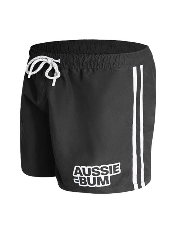 Długie gładkie kąpielówki męskie shorty ze ściągaczem | Czarne | BeachBar Black | AussieBum