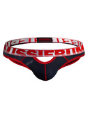 Gładki jockstrap męski z grubą gumą i wycięciem z przodu | Czarny | Riot 2.0 Black | AussieBum