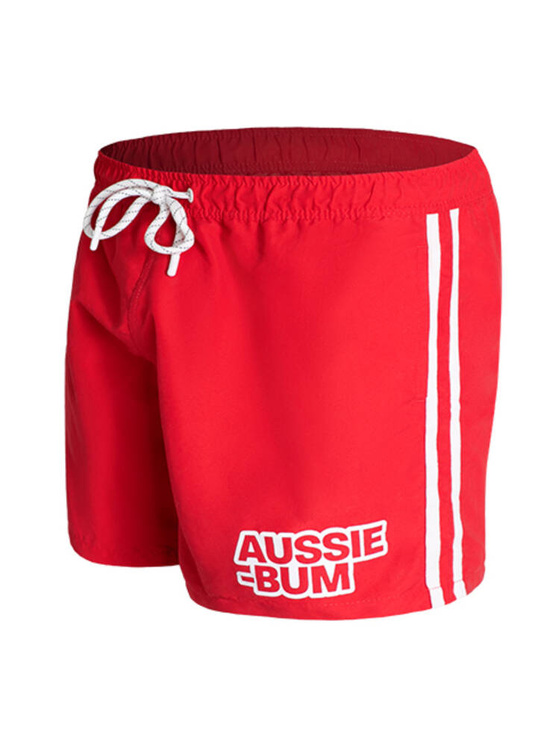 Długie gładkie kąpielówki męskie shorty ze ściągaczem | Czerwone | BeachBar Red | AussieBum