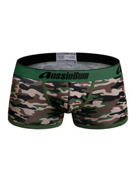 Bokserki męskie moro z gumą z logo | Zielone | CottonSoft Camo Green | AussieBum