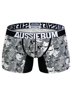 Bokserki męskie w graficzny wzór z grubą gumą | Szare | CottonSoft 2.0 Critters Grey | AussieBum