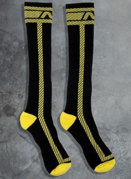 Długie skarpetki męskie z kolorowymi wstawkami | Czarno - Żółte | Fetish Long Sock | ADDICTED | ADF29