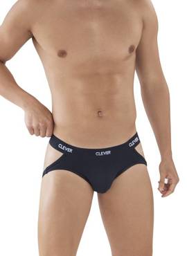 Gładki jockstrap męski z wycięciami po bokach | Czarny | Venture | CLEVER MODA | 0879