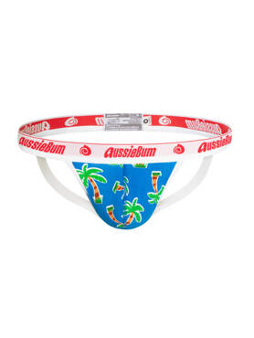 jockstrap męski w graficzny wzór Palmy | Niebieski | Party Hard Palmtree | AussieBum