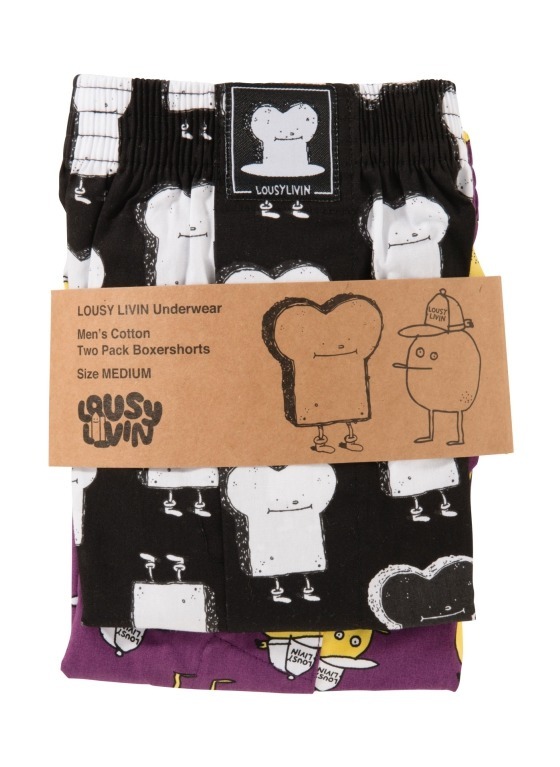 Bokserki męskie luźne Lousy Livin - 2-pack Toast & Zitrone Black/Purple