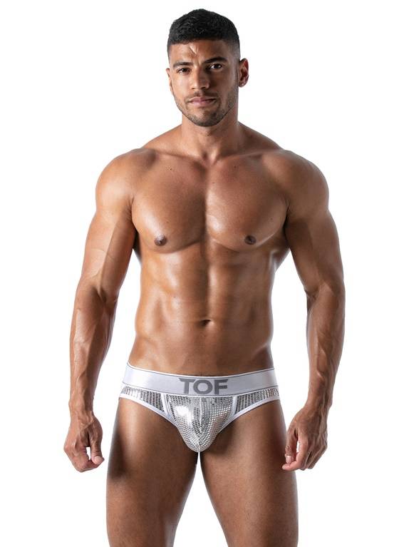 Cekinowy błyszczący jockstrap męski | Srebrny | Star silver | TOF Paris | TOF173A