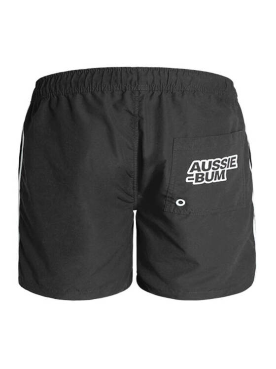 Długie gładkie kąpielówki męskie shorty ze ściągaczem | Czarne | BeachBar Black | AussieBum