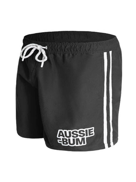 Długie gładkie kąpielówki męskie shorty ze ściągaczem | Czarne | BeachBar Black | AussieBum