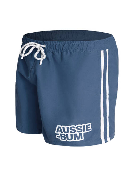 Długie gładkie kąpielówki męskie shorty ze ściągaczem | Niebieskie | BeachBar Navy | AussieBum