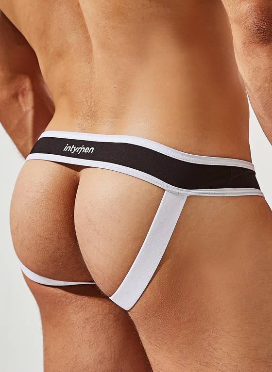 Gładki jockstrap męski z białym obszyciem | Czarny | nice jockstrap |  INTYMEN |  INE029