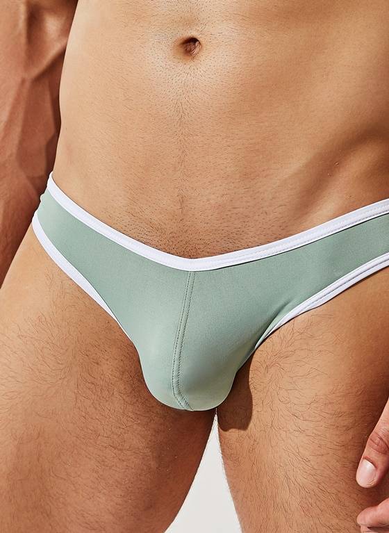 Gładki jockstrap męski z białym obszyciem | Zielony | nice jockstrap |  INTYMEN |  INE029