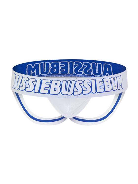 Gładki jockstrap męski z grubą gumą z logo | Biały | X-Jock White | AussieBum