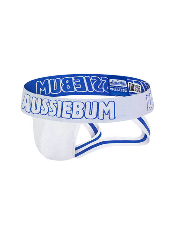 Gładki jockstrap męski z grubą gumą z logo | Biały | X-Jock White | AussieBum