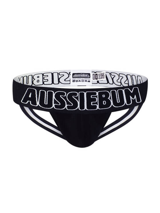 Gładki jockstrap męski z grubą gumą z logo | Czarny | X-Jock Black | AussieBum