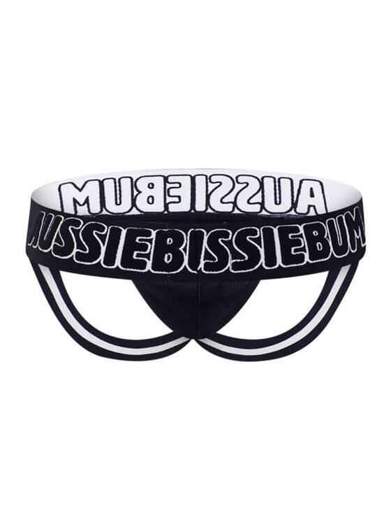 Gładki jockstrap męski z grubą gumą z logo | Czarny | X-Jock Black | AussieBum