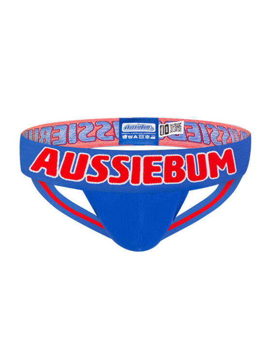 Gładki jockstrap męski z grubą gumą z logo | Niebieski | X-Jock Blue | AussieBum