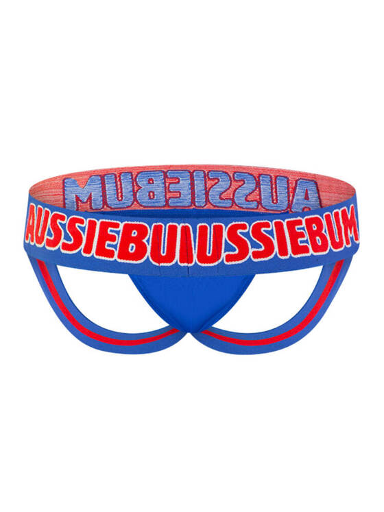 Gładki jockstrap męski z grubą gumą z logo | Niebieski | X-Jock Blue | AussieBum