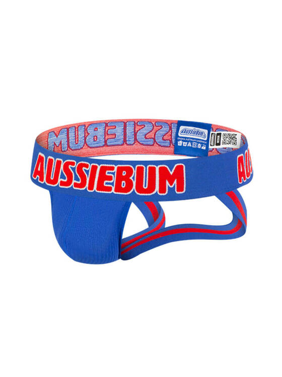 Gładki jockstrap męski z grubą gumą z logo | Niebieski | X-Jock Blue | AussieBum