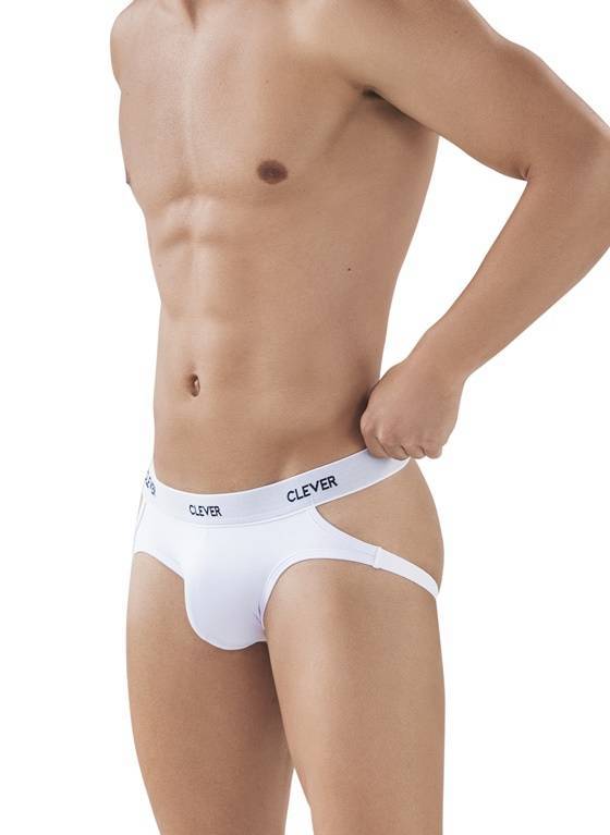 Gładki jockstrap męski z wycięciami po bokach | Biały | Oporto | CLEVER MODA | 0878