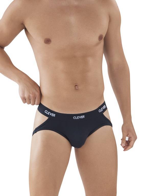 Gładki jockstrap męski z wycięciami po bokach | Czarny | Oporto | CLEVER MODA | 0878