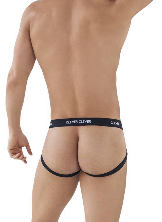 Gładki jockstrap męski z wycięciami po bokach | Czarny | Oporto | CLEVER MODA | 0878