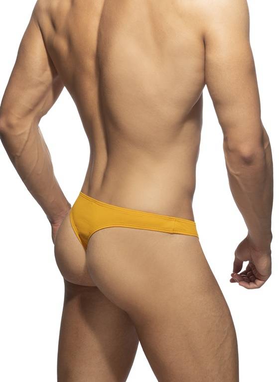 Gładkie bawełniane stringi męskie | Żółte | Cotton Thong Mustard | Addicted | AD986