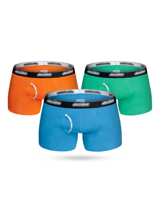 Gładkie bokserki męskie 3-pak | Pomarańczowy/zielony/niebieski | Essential Bamboo 3Pk Brights | AussieBum