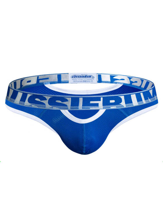 Gładkie slipy męskie z grubą gumą i wycięciem z przodu | Niebieskie | Riot 2.0 Royal | AussieBum