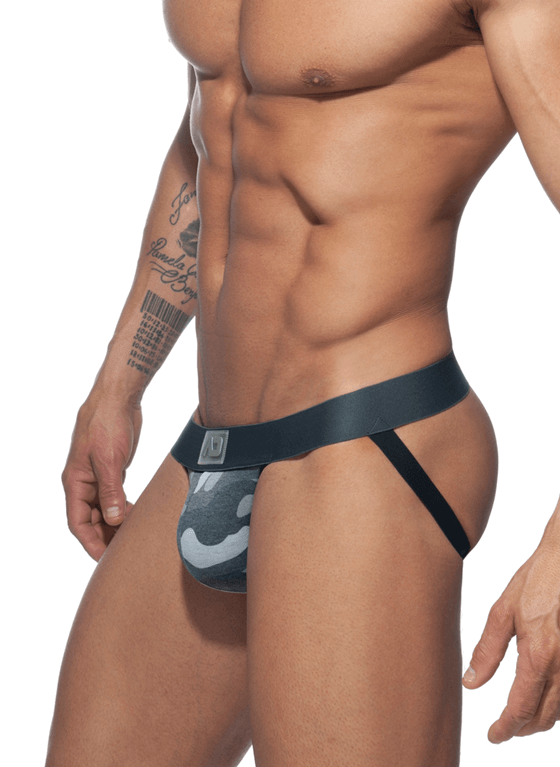 Jockstrap męski w moro wzór | Szary | Washed camo jockstrap | ADDICTED | AD813