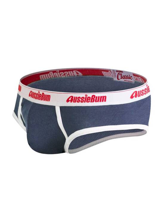 Klasyczne slipy męskie z białym przeszyciem | Niebieskie | Classic Navy Marle | AussieBum