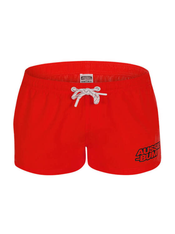 Krótkie gładkie kąpielówki męskie shorty ze ściągaczem | Czerwone | Reef Red | AussieBum