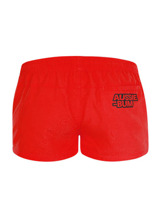 Krótkie gładkie kąpielówki męskie shorty ze ściągaczem | Czerwone | Reef Red | AussieBum