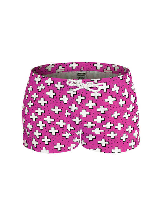 Krótkie kąpielówki męskie shorty w graficzny wzór | Różowe | Addition Addition Magenta | AussieBum